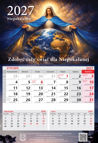 Kalendarz jednodzielny 2027 r. – Matka Boża, zdobywczyni świata