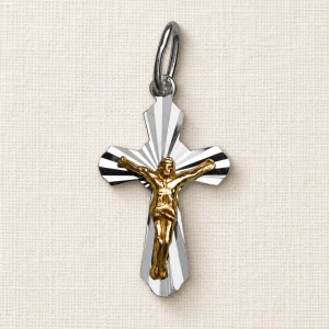 Krzyżyk srebrny diamentowany z pasyjką pozłacaną -KD2024-Z