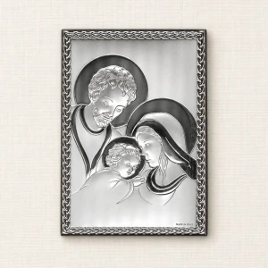 Ikona „Święta Rodzina” metalowa, srebrzysta – 10×14 cm